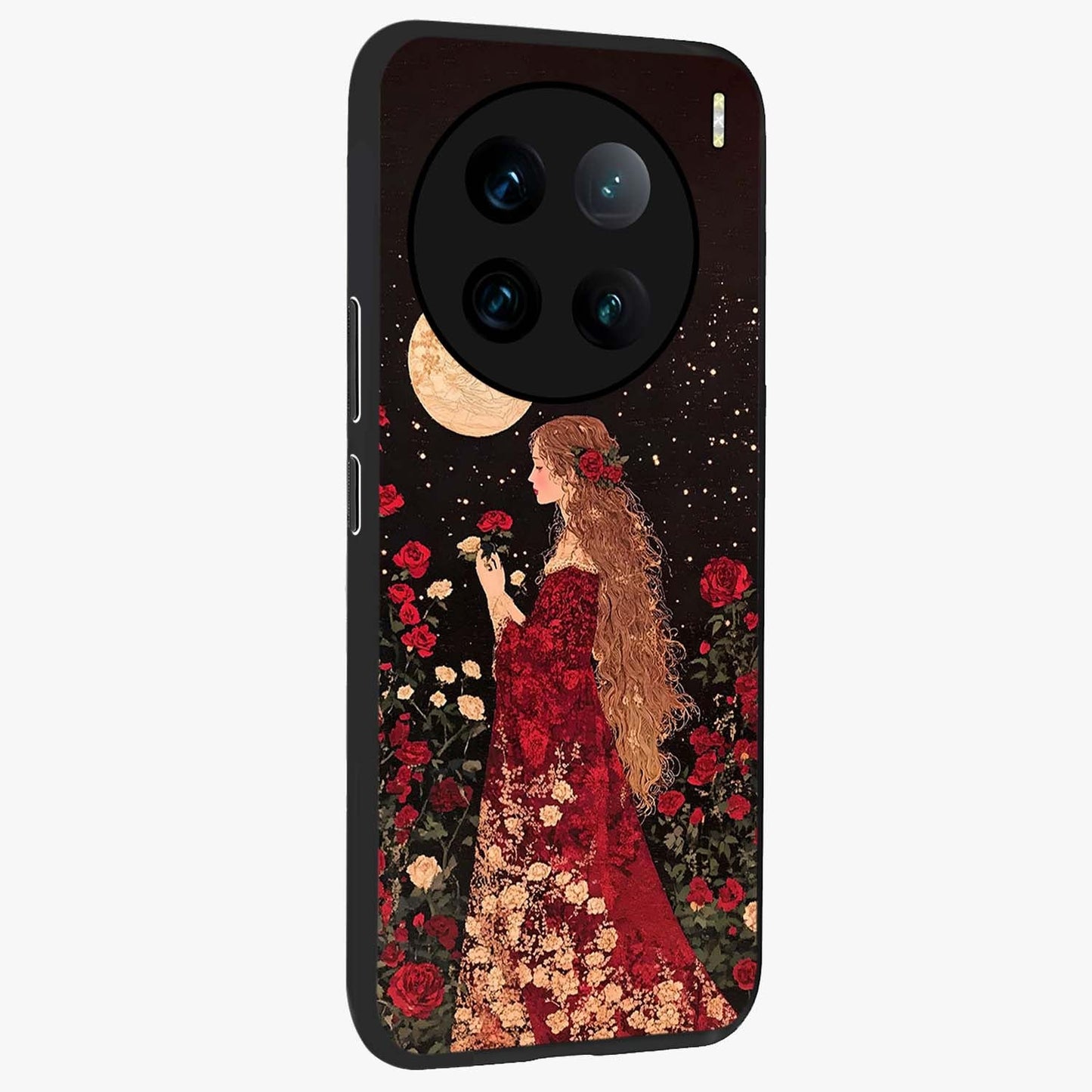 Crimson Dreams Glass Case upright view showcasing dreamy red toned artwork with modern aesthetic style.