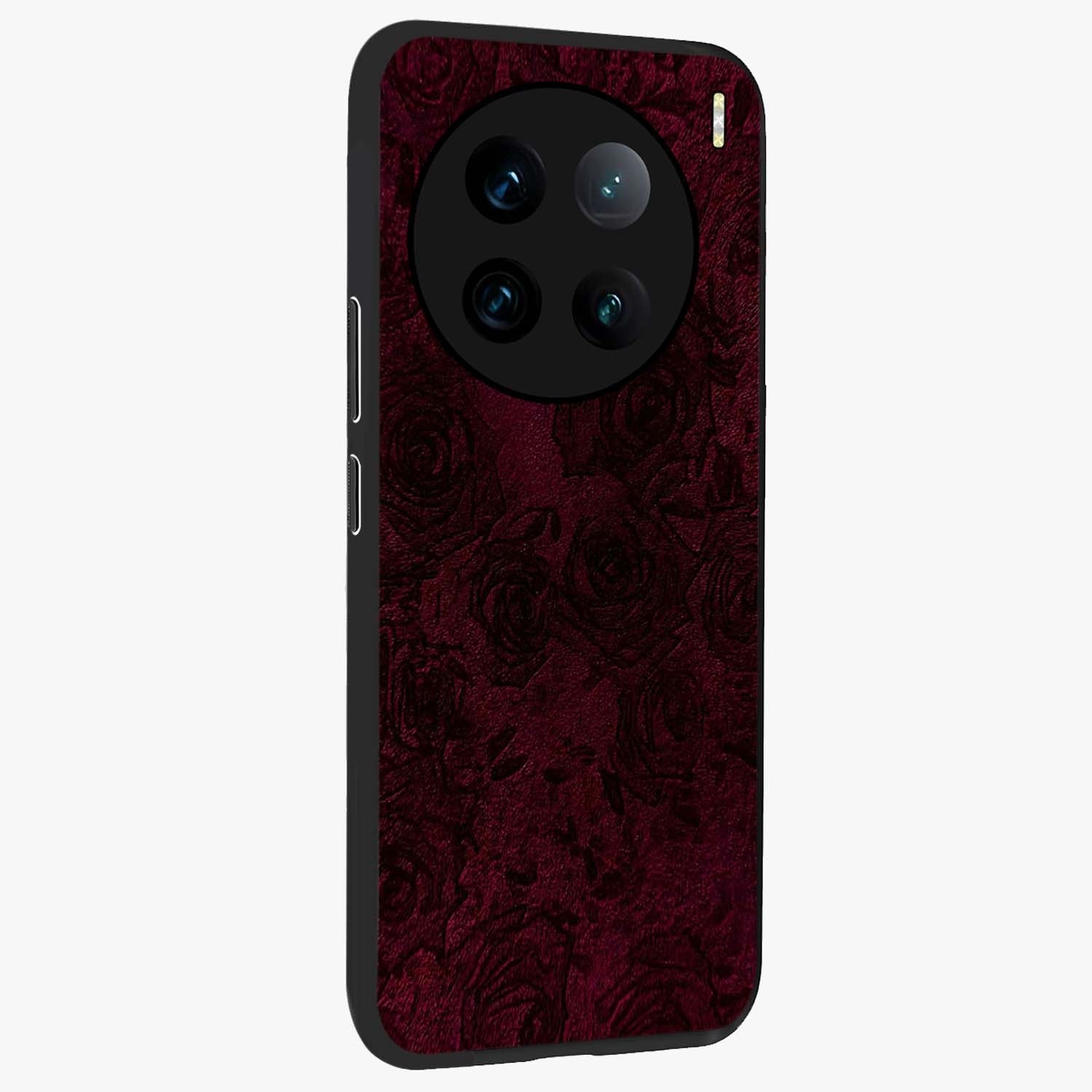 Crimson Fade Flow Glass Case upright view showcasing dynamic crimson flow artwork with stylish abstract theme.