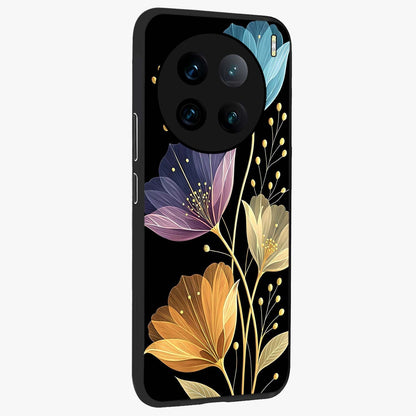 Delicate Multicolor Flowers Glass Case upright view showcasing delicate floral artwork with bright botanical theme.