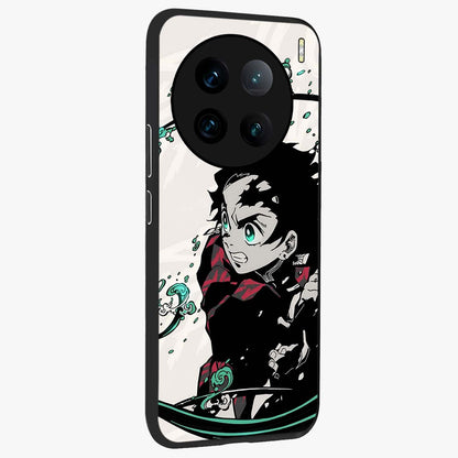 Demon Slayer Glass Case upright view showcasing powerful anime artwork with intense warrior theme.