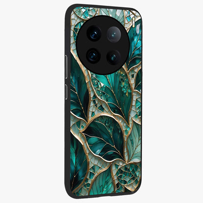 Emerald Leaf Glass Glass Case upright view showcasing fresh green leaf artwork with calming nature inspired style.