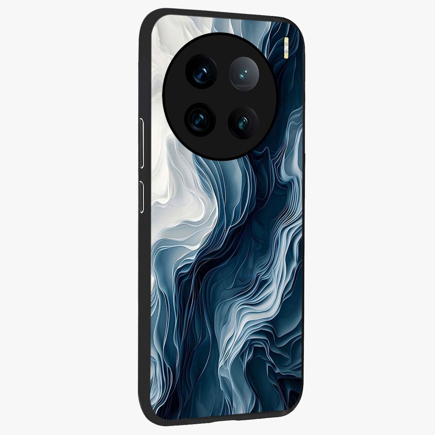 Ethereal Paper Marble Glass Case upright view showcasing smooth marble artwork with refined minimalist theme.