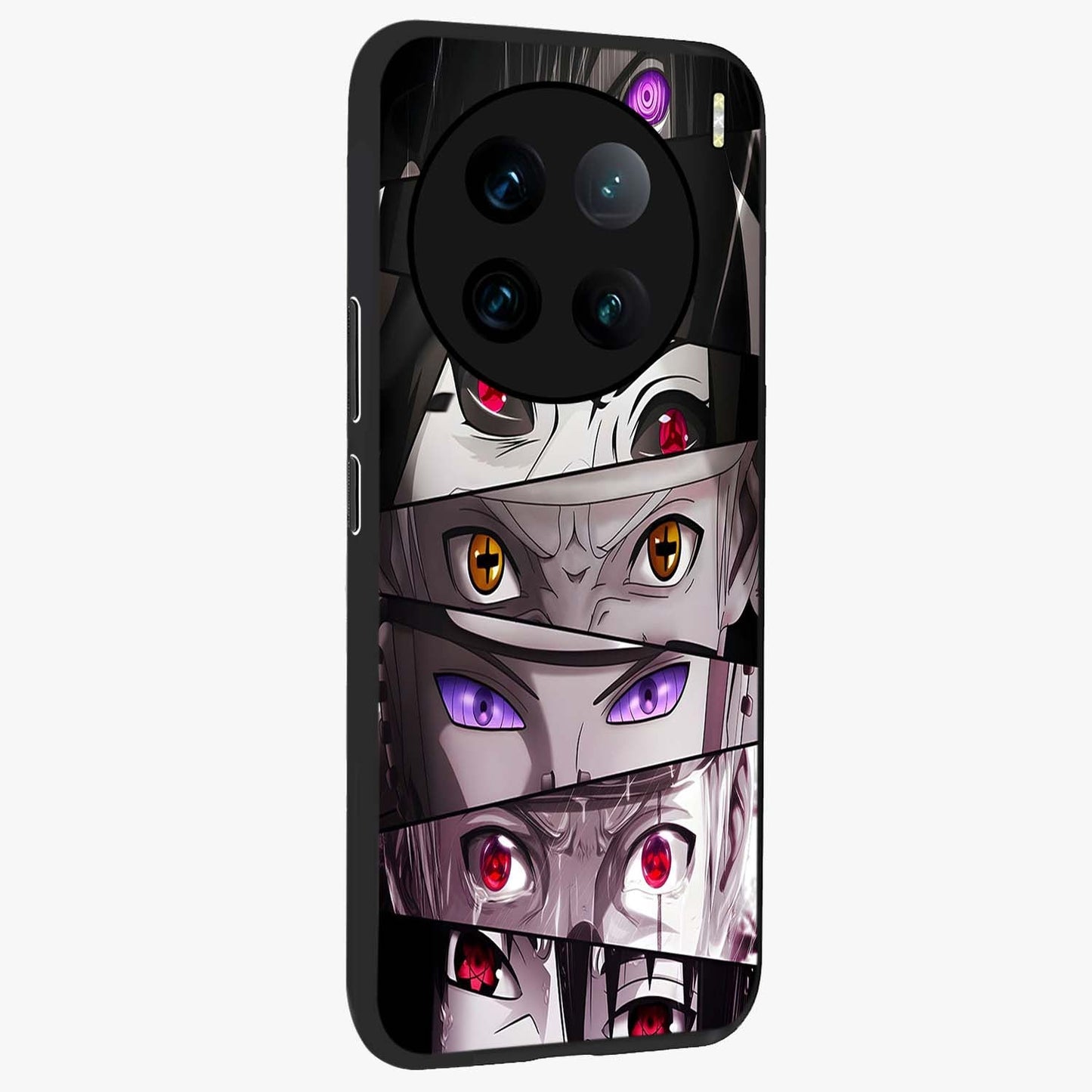 Eyes of Destiny Glass Case upright view showcasing symbolic eye artwork with dramatic artistic theme.