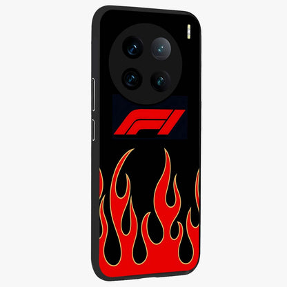 Fire F11 Glass Case upright view showcasing dynamic flame artwork with intense visual theme.