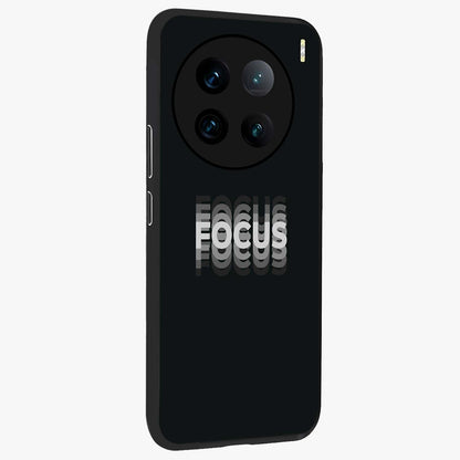 Focus Mode On Glass Case upright view showcasing strong typography statement with sleek motivational theme.