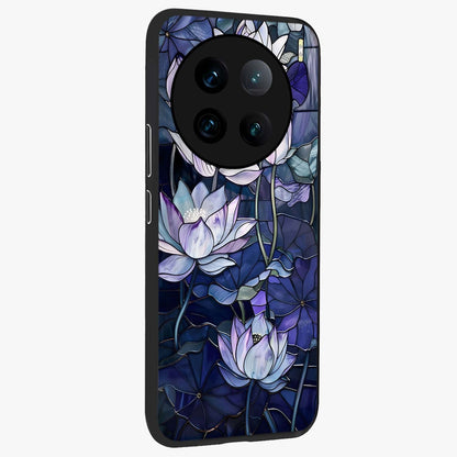 Gloss Petal Rush Glass Case upright view showcasing dynamic floral petal artwork with modern botanical theme.