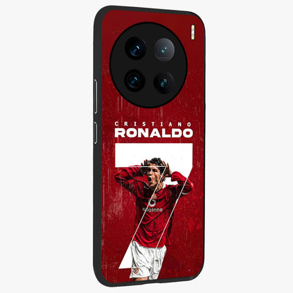 Goal Celebration Legacy Glass Case upright view showcasing dynamic football inspired artwork with victory celebration aesthetic.