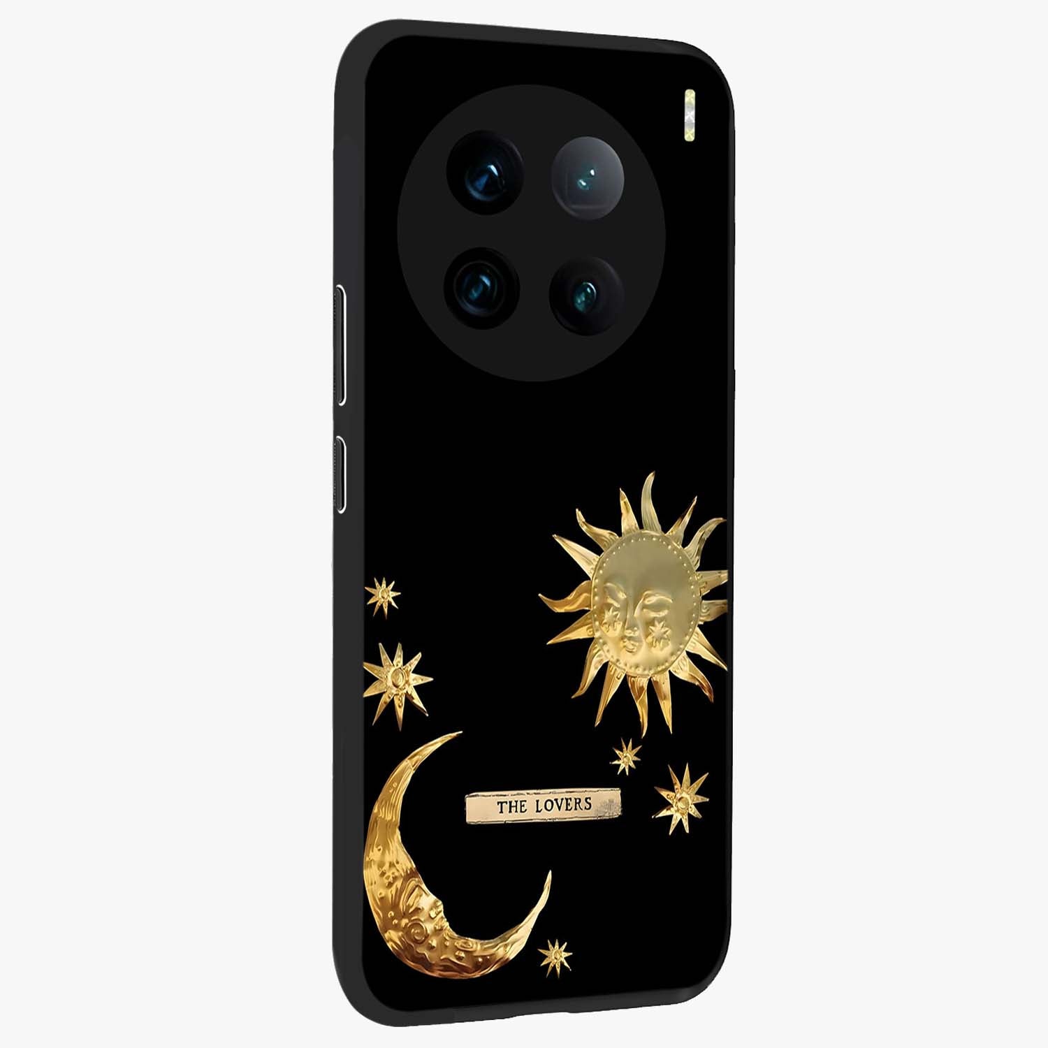 Gold Sun Blush Glass Case upright view showcasing glowing sun artwork with elegant celestial theme.