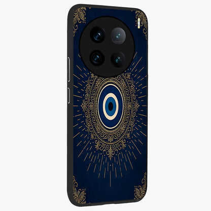 Golden Celestial Charm Glass Case upright view showcasing radiant celestial artwork with elegant golden theme.