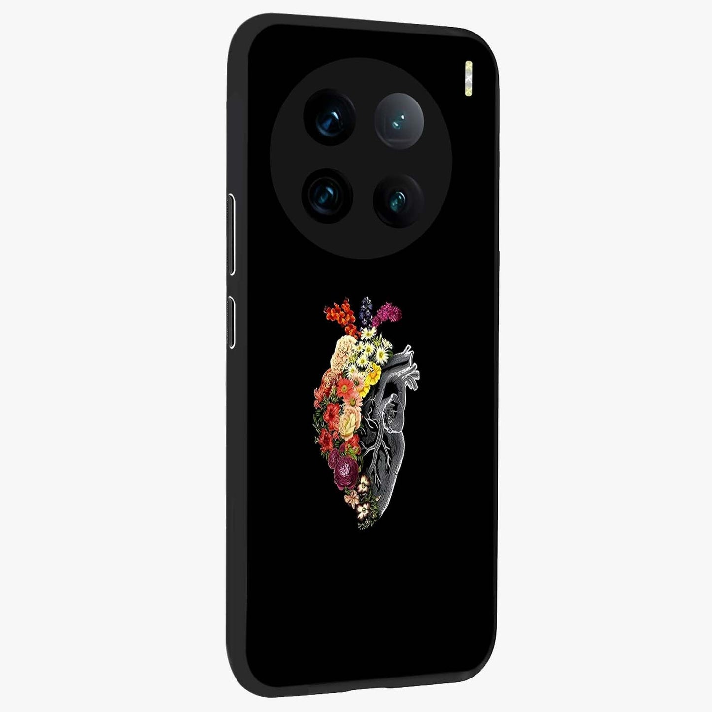 Heart With Flowers Glass Case upright view showcasing decorative heart and floral artwork with sweet romantic theme.