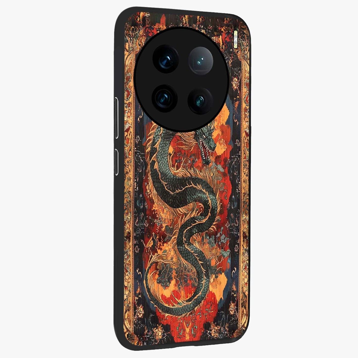 Inferno Dragon Soul Glass Case upright view showcasing intense dragon artwork with fantasy fire theme.