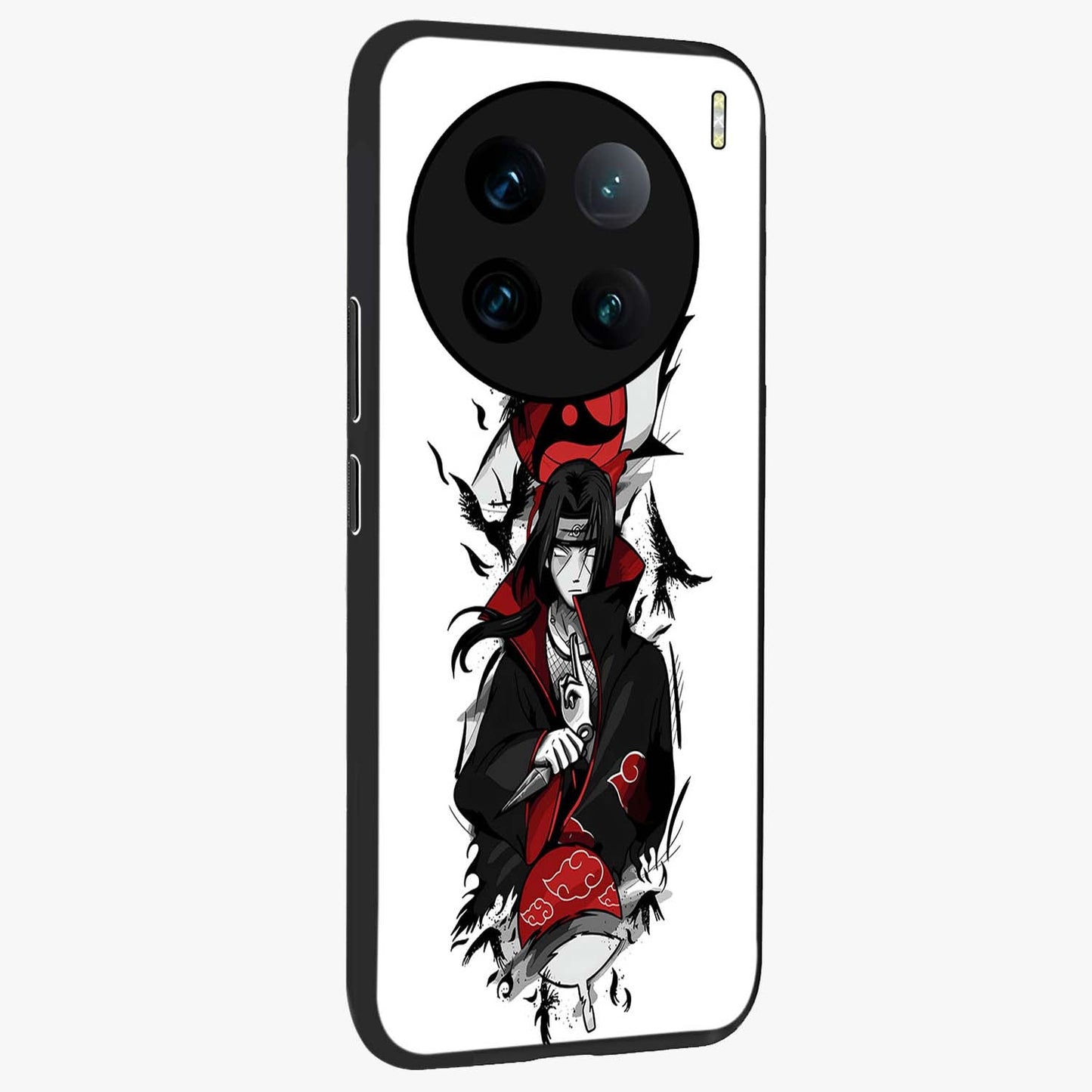 Itachi Limited Edition Naruto Anime Glass Case upright view showcasing intense anime artwork with powerful character theme.