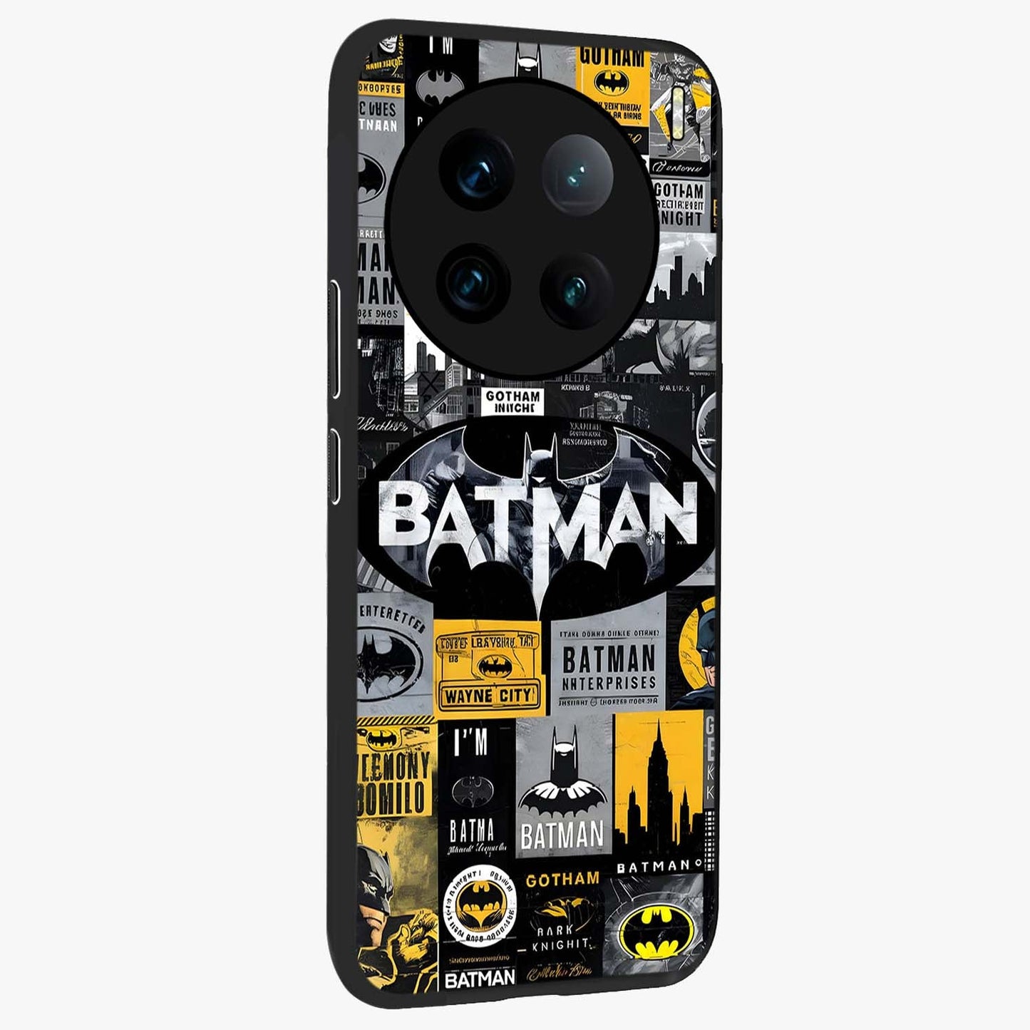 Knight Gotham Rise Glass Case upright view showcasing bold vigilante themed artwork with gothic city vibe.