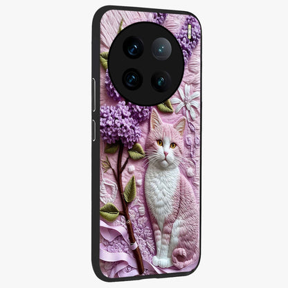 Lavender Cat Whimsy Glass Case upright view showcasing charming cat artwork with whimsical lavender theme.