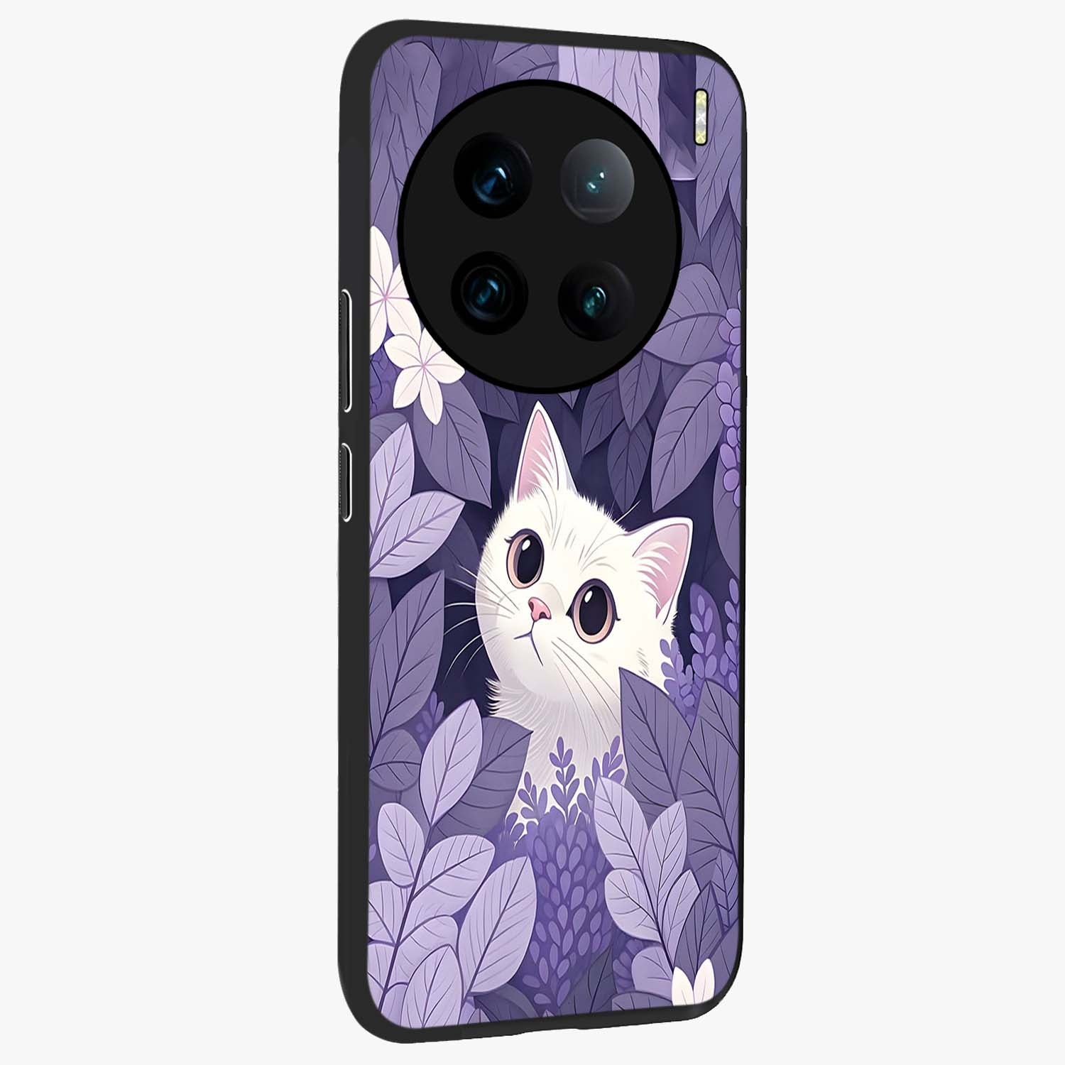 Lilac Hide Peek Cat Glass Case upright view showcasing charming cat artwork with adorable peek theme.