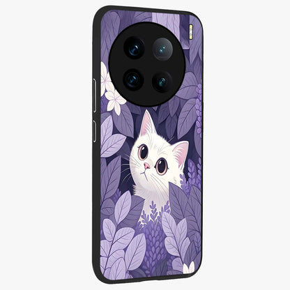 Lilac Hide Peek Cat Glass Case upright view showcasing charming cat artwork with adorable peek theme.