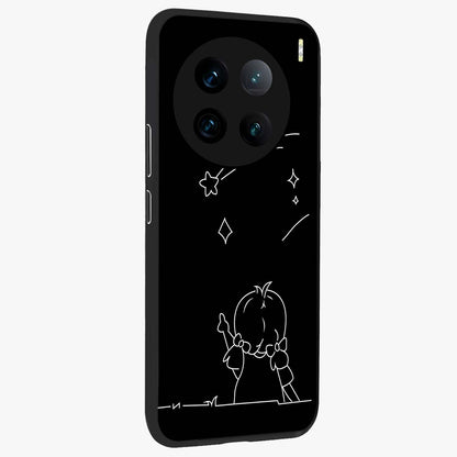 Line Art Girl With Shooting Stars Glass Case upright view showcasing delicate shooting stars artwork with minimal artistic theme.