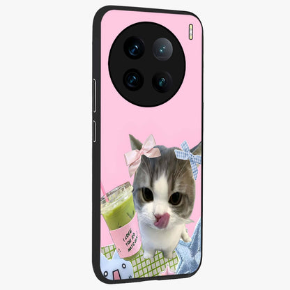 Love Matcha Cat Glass Case upright view showcasing adorable cat artwork with charming matcha themed design.