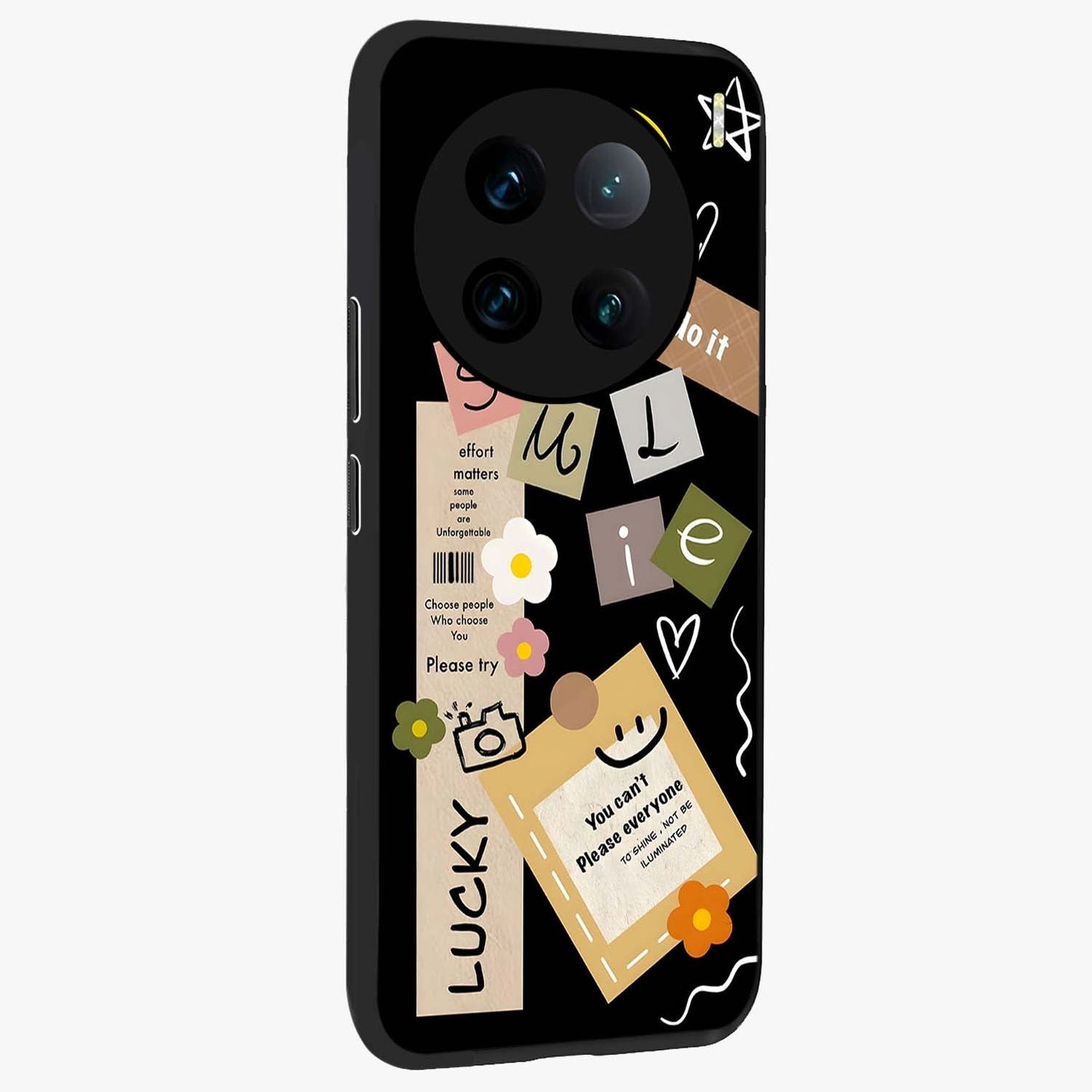 Lucky Aesthetic Collage Glass Case upright view showcasing vibrant collage artwork with youthful aesthetic theme.
