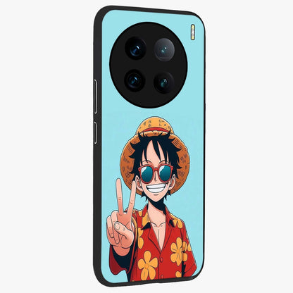 Luffy Summer Anime Vibe Glass Case upright view showcasing dynamic anime artwork with bright adventurous theme.