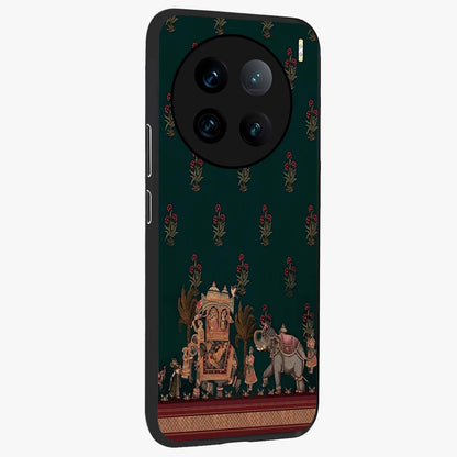 Macmerise Glass Case upright view showcasing bold artistic artwork with contemporary design theme.