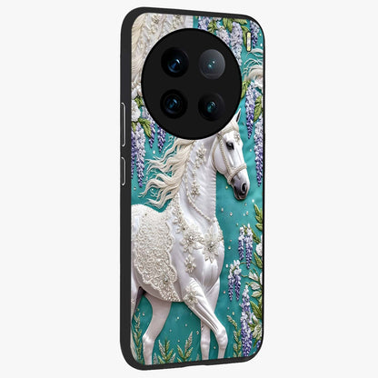 Majestic Floral Stallion Glass Case upright view showcasing dramatic horse artwork with decorative floral theme.