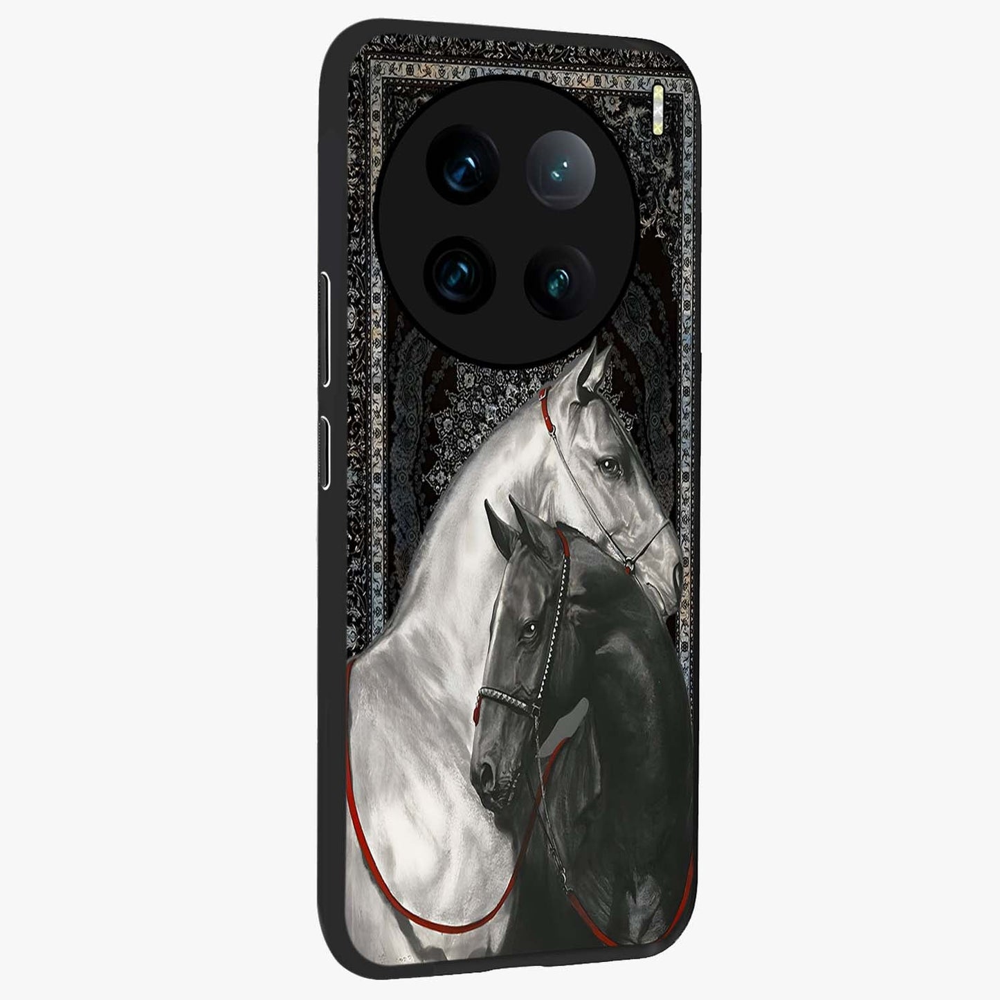 Majestic Ride Legacy Glass Case upright view showcasing dynamic ride inspired artwork with modern automotive theme.