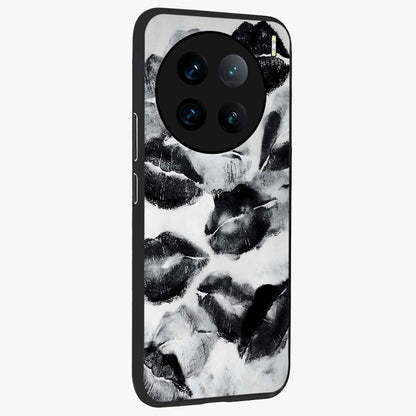 Midnight Kiss Marks Glass Case upright view showcasing stylish kiss mark artwork with trendy romantic theme.