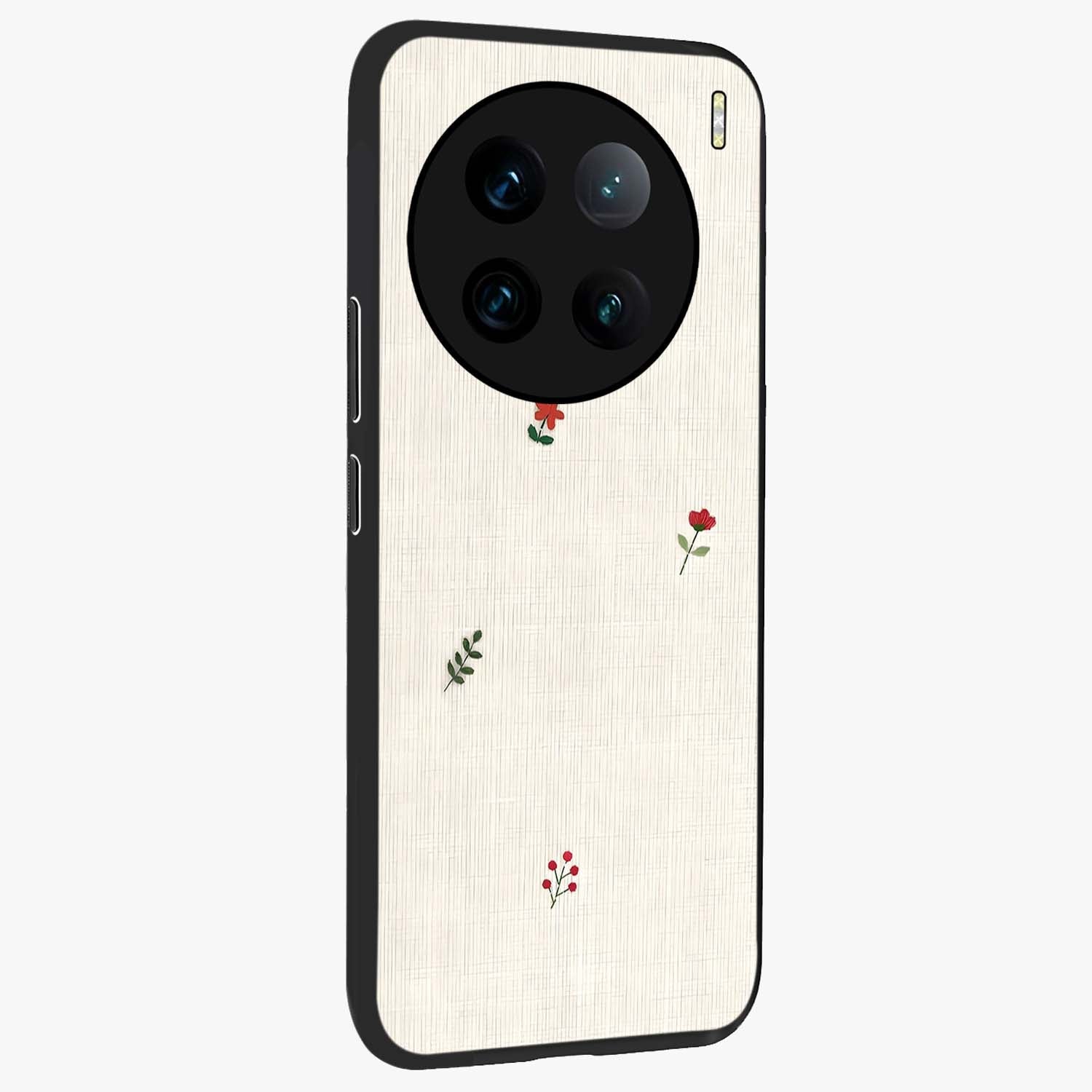 Minimalistic Blue With White Flower Pattern Glass Case upright view showcasing clean white flower artwork with calming blue theme.