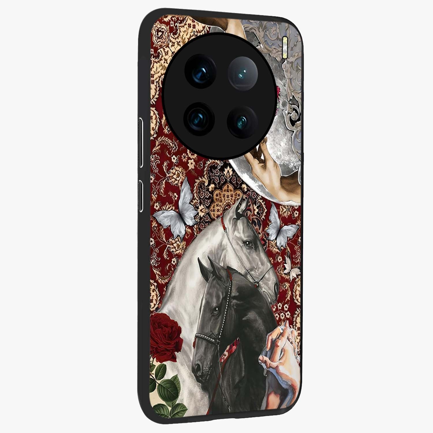 Moonlit Royal Stallion Glass Case upright view showcasing dramatic horse artwork with glowing moon themed design.