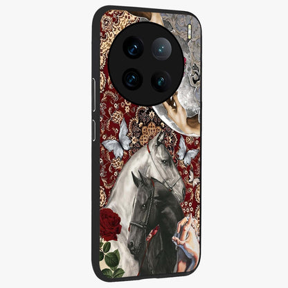 Moonlit Royal Stallion Glass Case upright view showcasing dramatic horse artwork with glowing moon themed design.