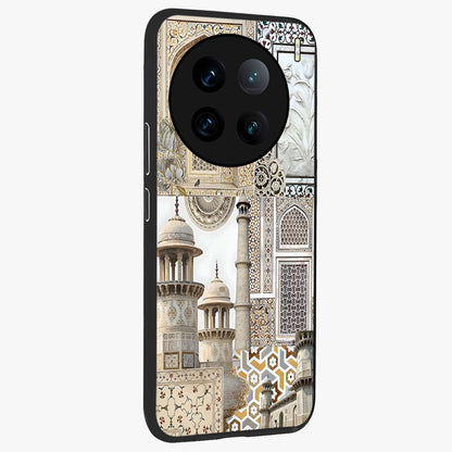 Mughal Marble Legacy Glass Case upright view showcasing ornate Mughal design with luxurious traditional theme.