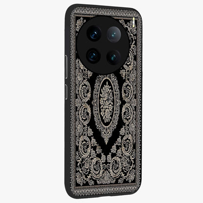 Noir Bloom Elegance Glass Case upright view showcasing graceful floral artwork with luxurious dark theme.