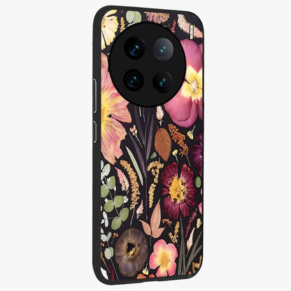 Petal Dream Tapestry Glass Case upright view showcasing detailed floral tapestry artwork with artistic nature theme.