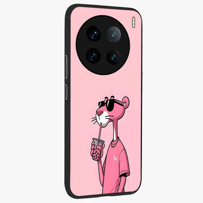 Pink Panther Glass Case upright view showcasing fun animated artwork with stylish retro cartoon theme.