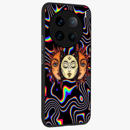 Psychedelic Sun Glass Case upright view showcasing trippy sun artwork with bold psychedelic theme.