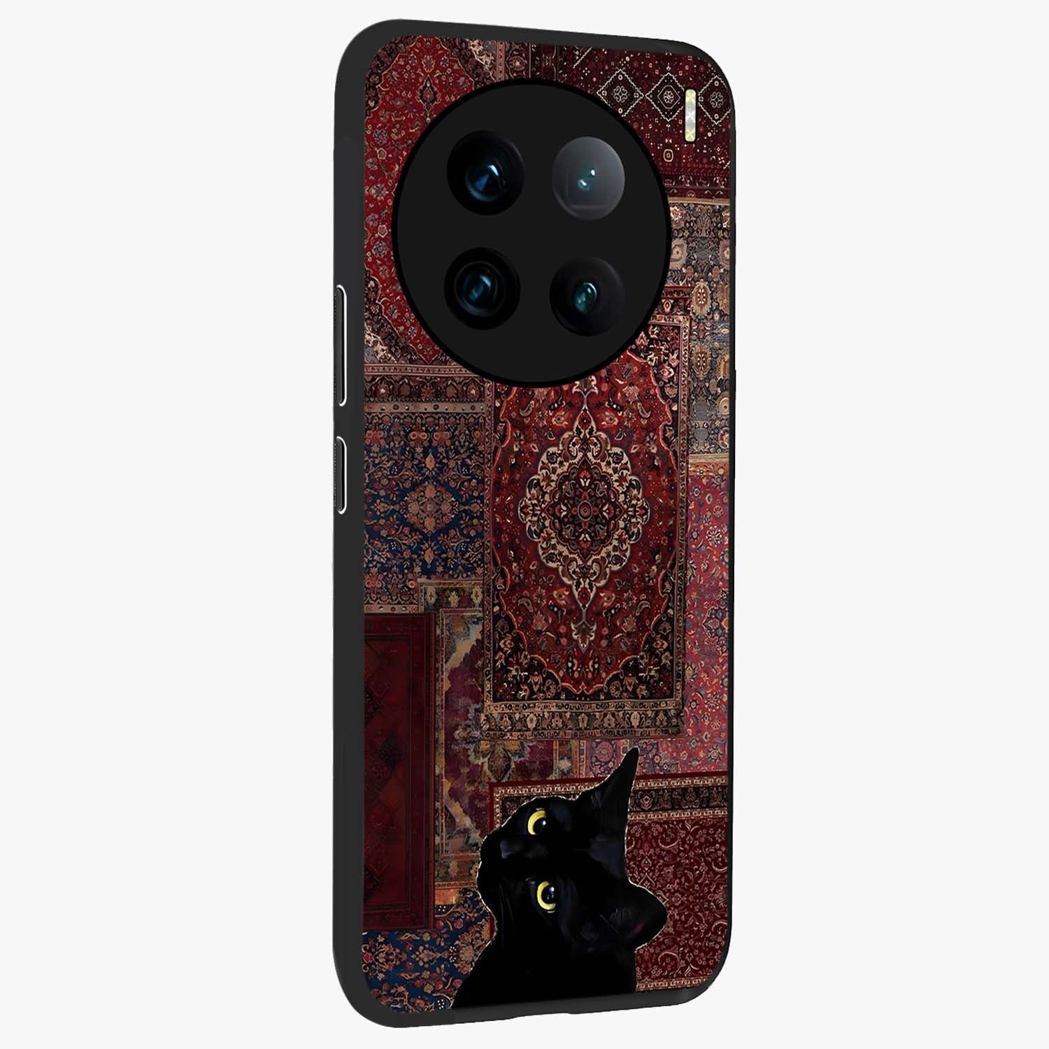 Regal Magic Cat Apple Glass Case upright view showcasing charming cat artwork with playful magical theme.