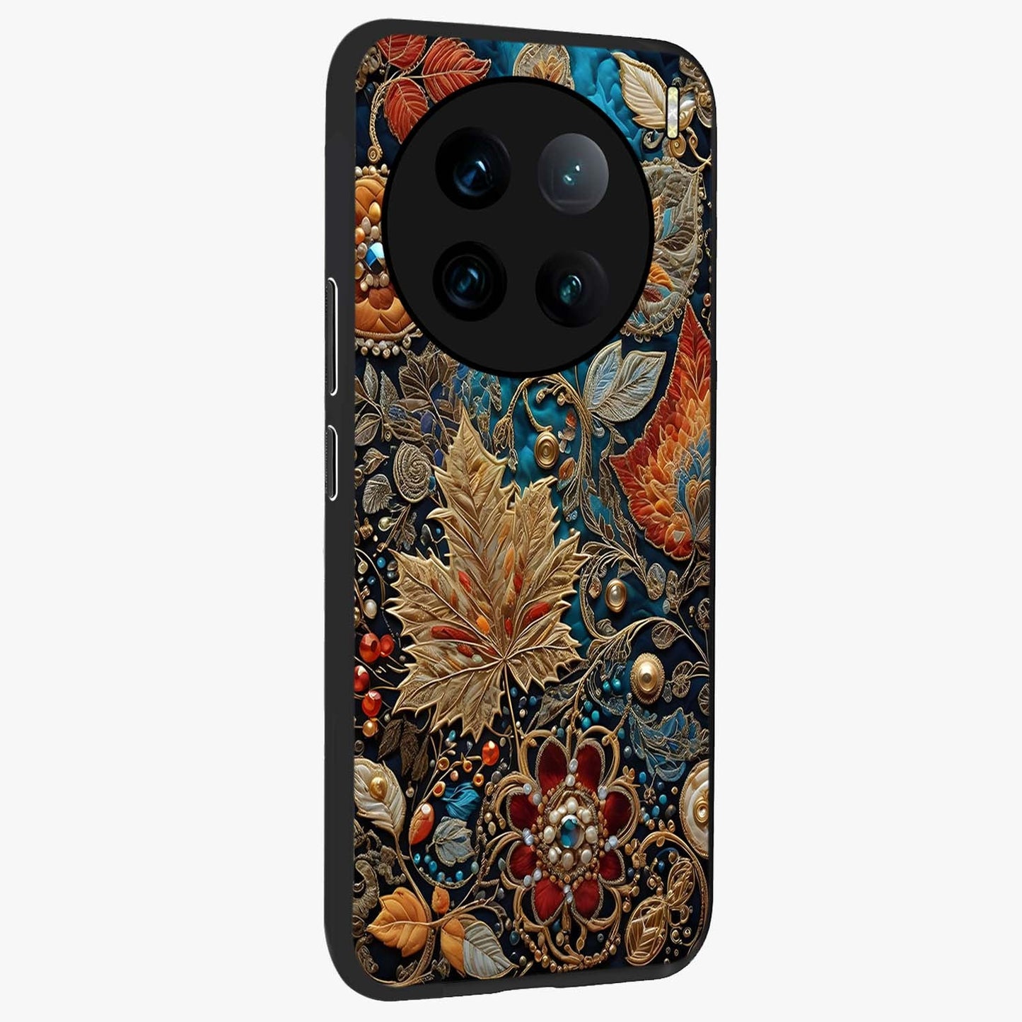 Royal Jewel Garden Glass Case upright view showcasing rich floral artwork with luxurious garden theme.