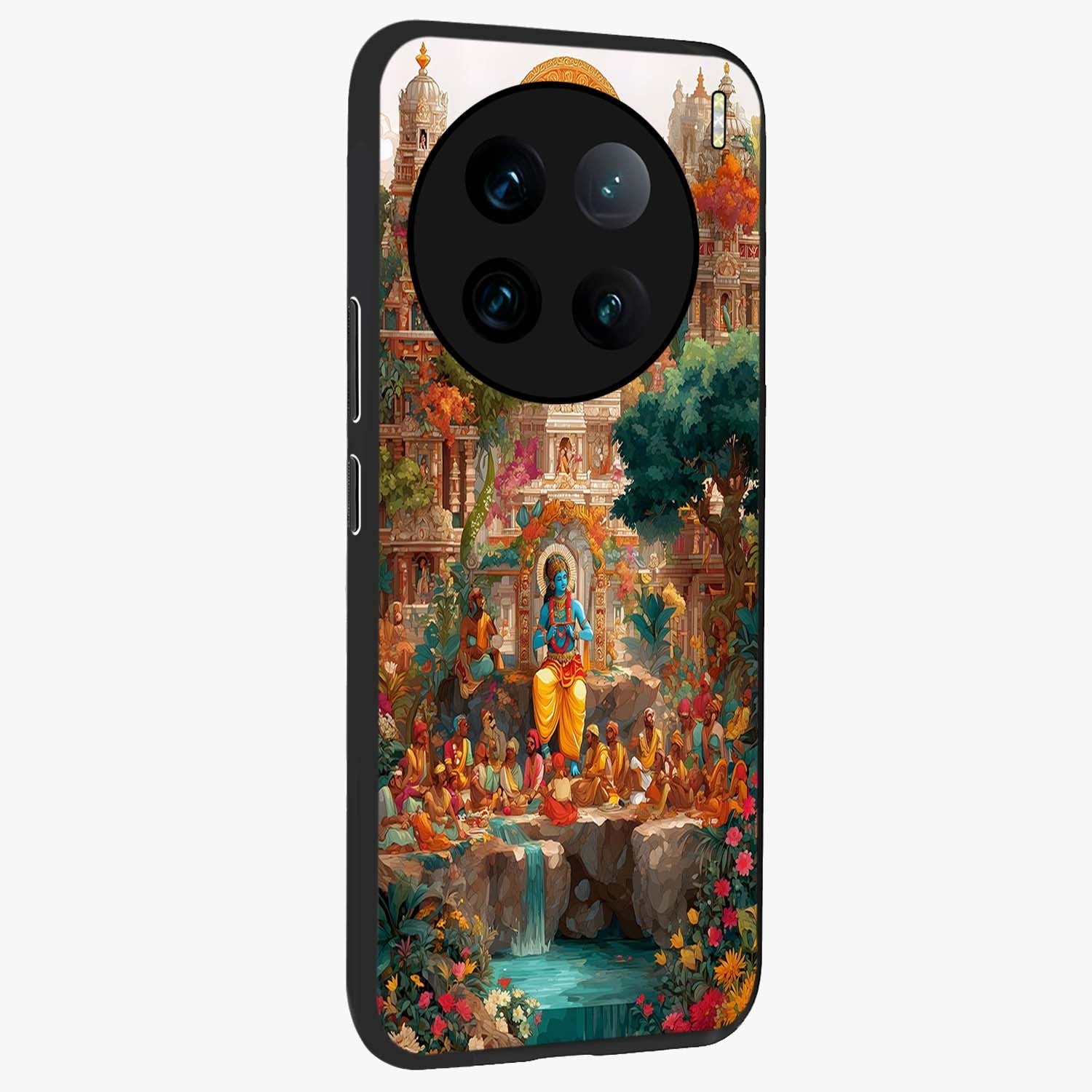 Sacred Sunlight Gods Glass Case upright view showcasing glowing divine artwork with sacred mythological theme.