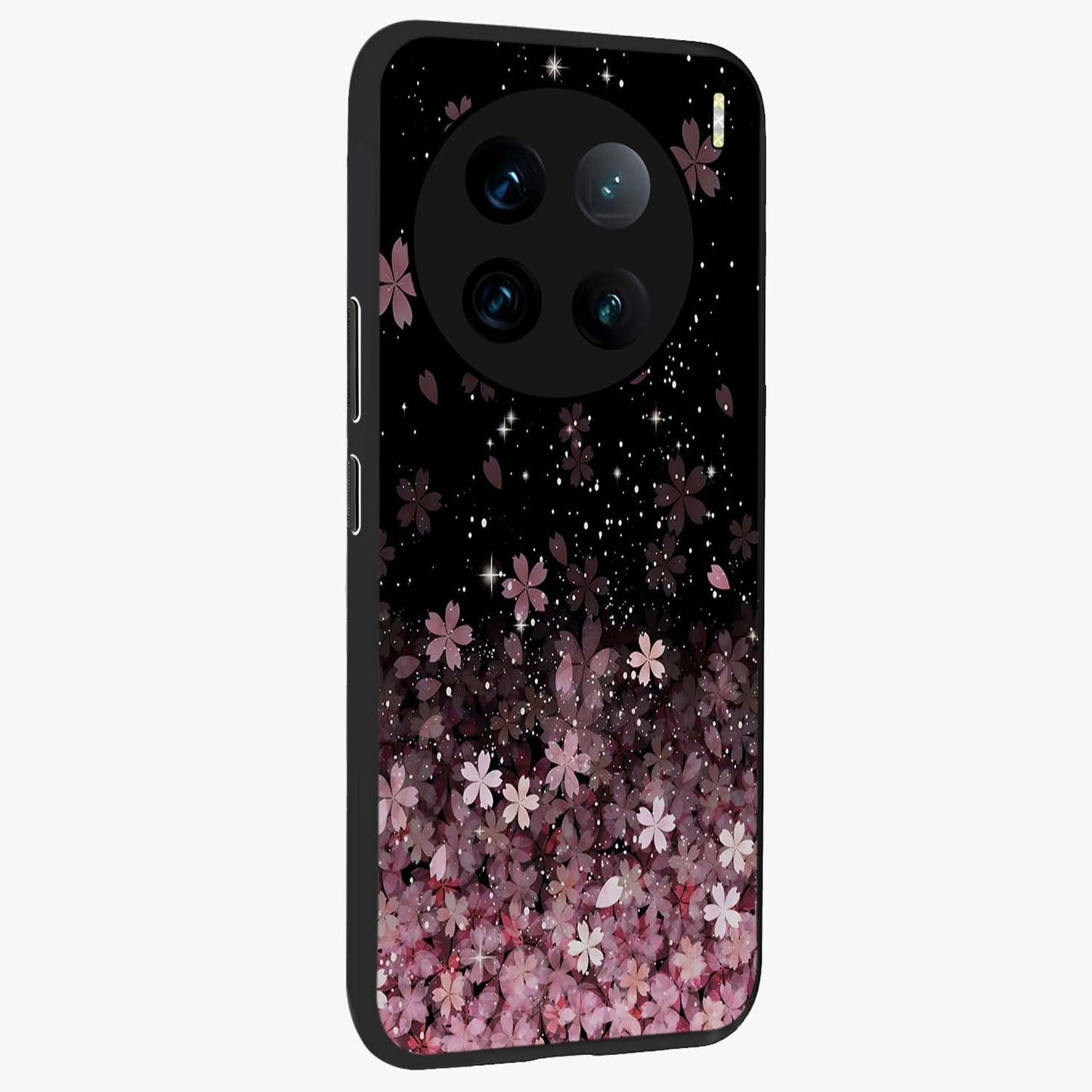 Small Starry Flowers Glass Case upright view showcasing charming floral artwork with dreamy starry theme.