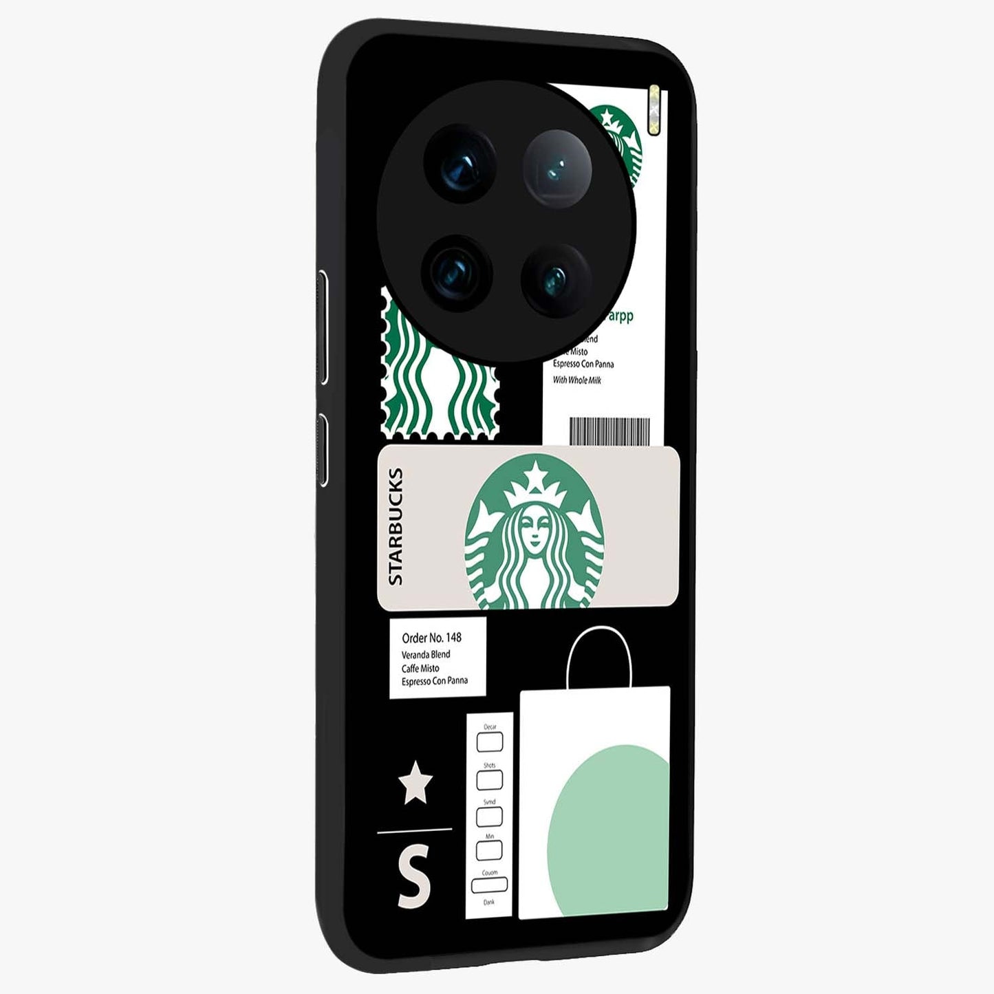 Starbucks Mocha Glass Case upright view showcasing trendy coffee inspired artwork with modern lifestyle theme.