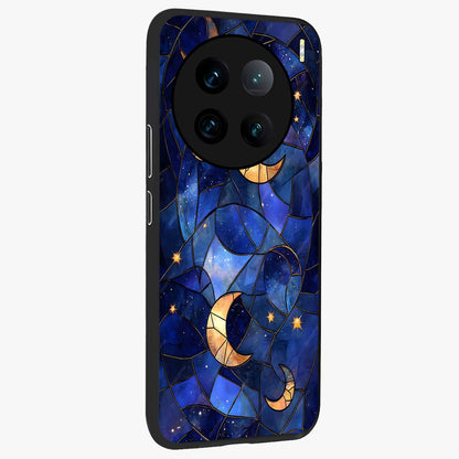 Starlit Sky Tapestry Glass Case upright view showcasing elegant starry sky artwork with cosmic decorative theme.