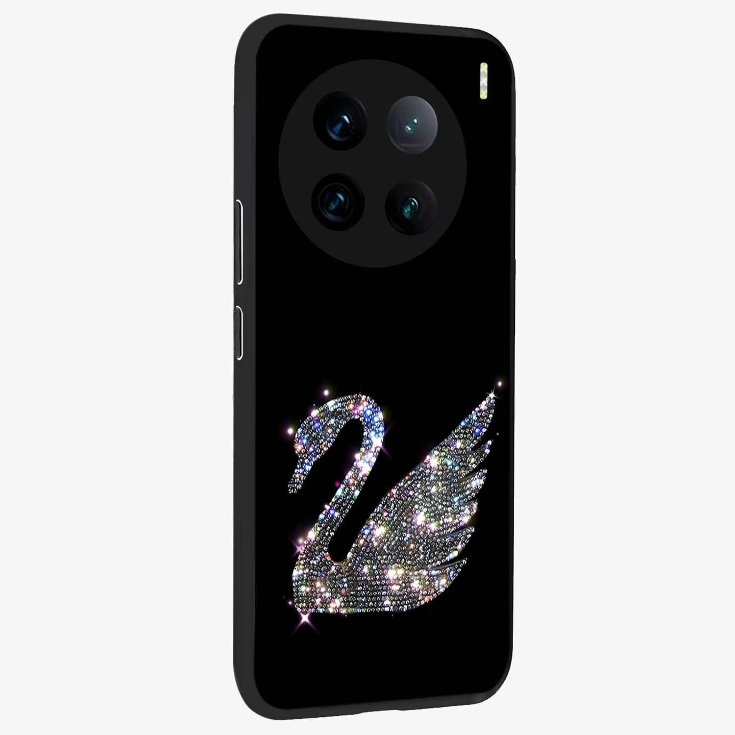 Starlit Swan Grace Glass Case upright view showcasing beautiful swan artwork with peaceful night themed design.
