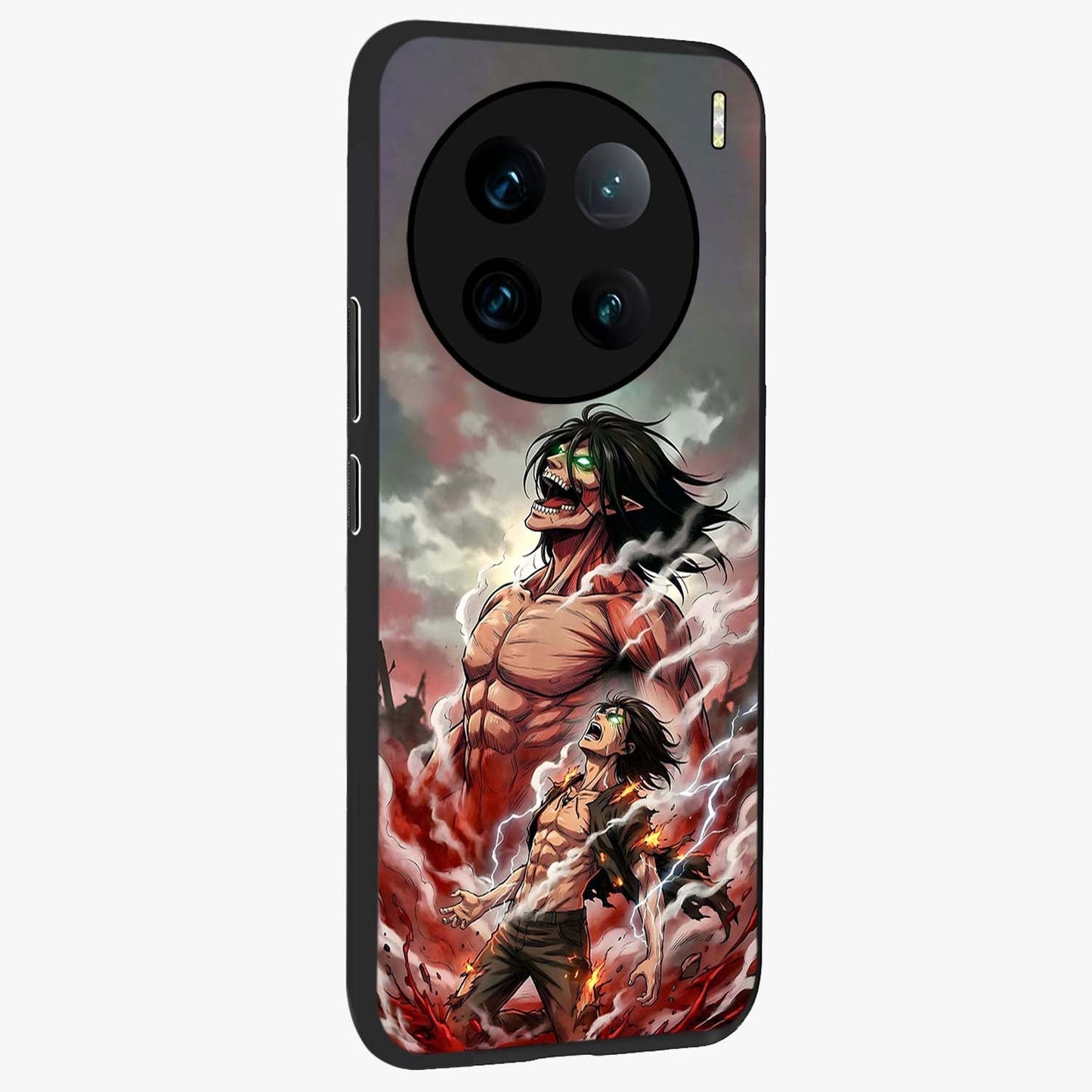 Titan Awakening Fury Glass Case upright view showcasing intense titan artwork with epic fantasy theme.
