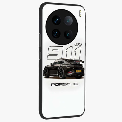 Turbo Legacy Icon Glass Case upright view showcasing bold racing inspired artwork with classic car theme.