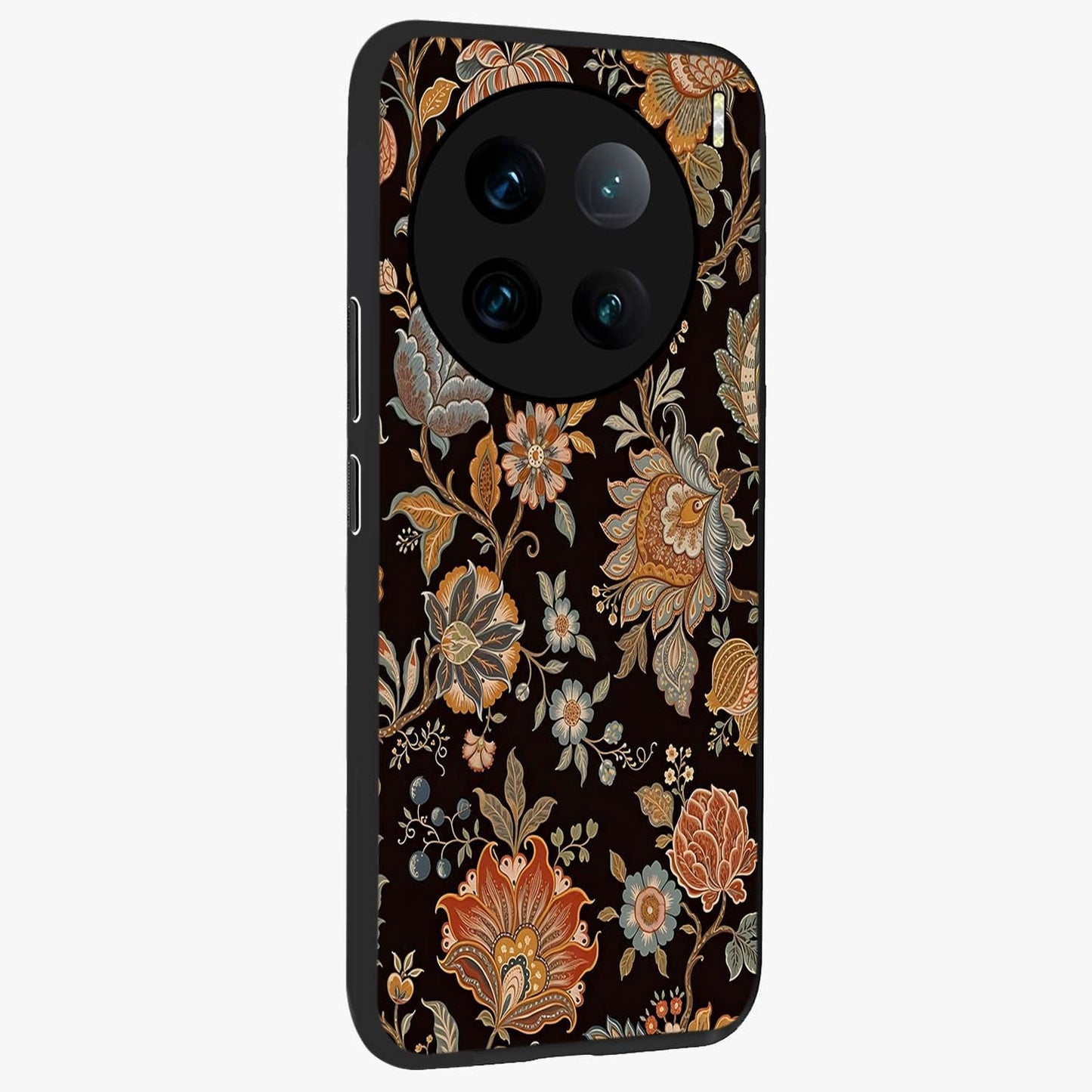 Vintage Floral Dream Glass Case upright view showcasing delicate floral artwork with timeless vintage theme.