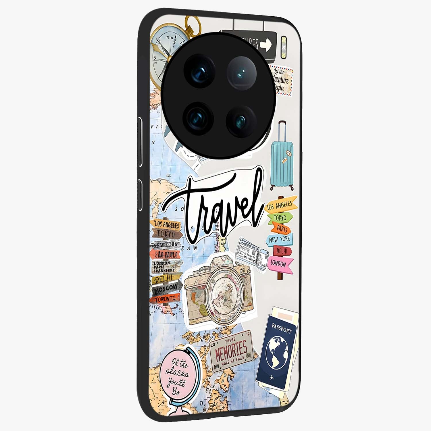 Wanderlust Journal Glass Case upright view showcasing wanderlust inspired artwork with creative exploration theme.