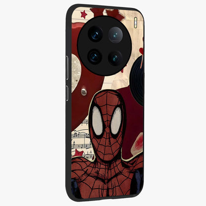 Web Warrior Vibes Glass Case upright view showcasing energetic superhero artwork with bold action theme.