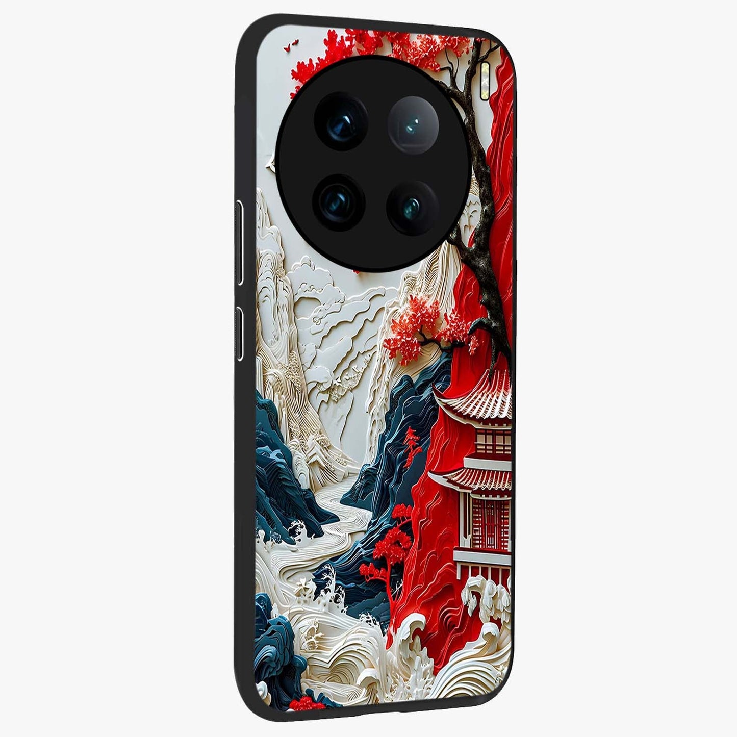Whispers Of Sakura Waves Glass Case upright view showcasing delicate cherry blossom artwork with elegant nature theme.