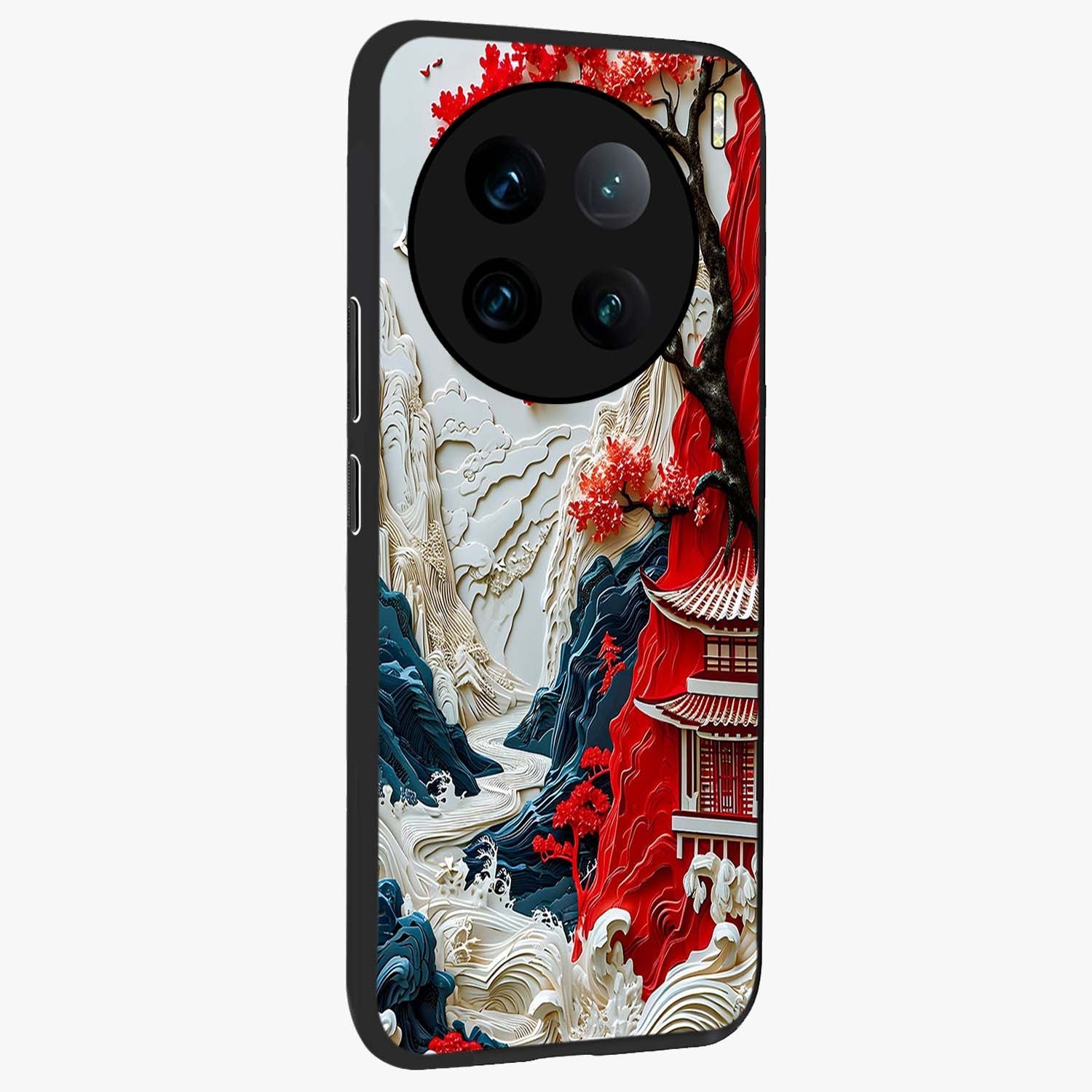 Whispers Of Sakura Waves Glass Case upright view showcasing delicate cherry blossom artwork with elegant nature theme.